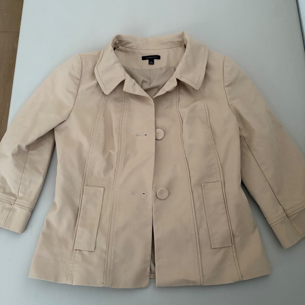 Semantiks Beige Button Front Jacket Size SM 3/4 Sleeve Lined Tan‎ Blazer Office